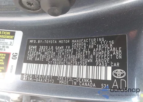 2017 Toyota Corolla Le from USA, damaged, VIN 2T1BURHE1HC797295